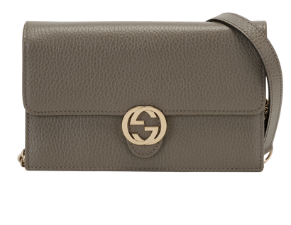 Interlocking G Wallet On Chain, &pound;450, Handbags, Grey, Leather, Front view